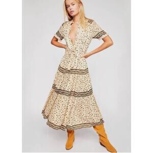 FREE PEOPLE Feeling Pleated Maxi Dress In Neutral Womens Floral Small Boho
